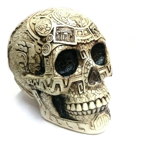 Cráneo Decorado Azteca Color Plata Hecho En Mexico 