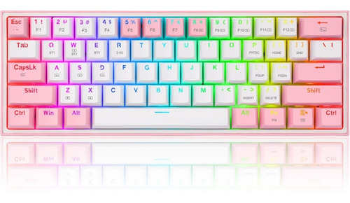 Teclado gamer bluetooth Redragon Fizz Pro K616-RGB QWERTY Red inglés US color blanco y rosa con luz RGB