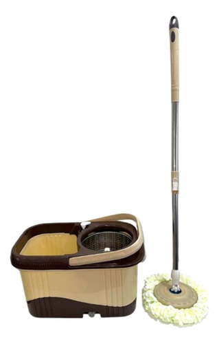 Esfregão Balde 360 Quadrado Mop Inox 15 Litros + 1 Refil Cor Bege