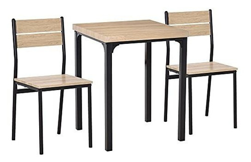 Set De Comedor 3 Piezas Homcom Con Mesa De Madera Rústica