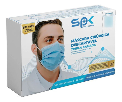 Mascara Com Elástico Spk Azul Tipo Cirurgica  - Cx 50 Pç