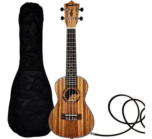 Ukelele Concierto Electroacustico Zebrano + Funda Pua Envio