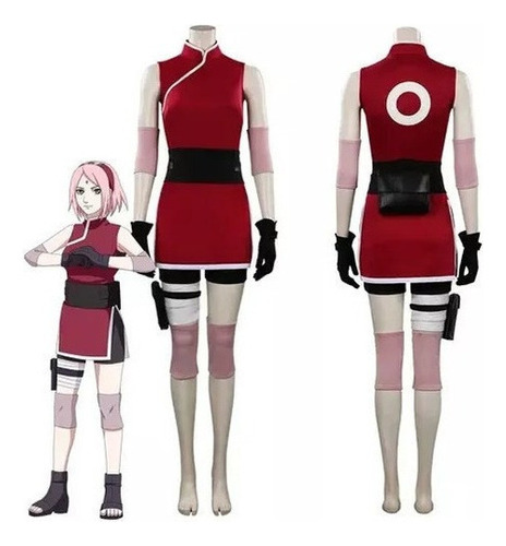 Naruto Haruno Sakura Cosplay Rojo Sin Mangas Vestir Traje