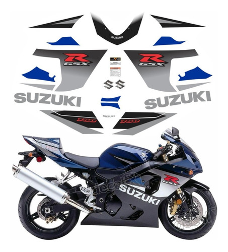 Kit Adesivos Decorativos Suzuki Gsxr 750 2005 Azul E Preta