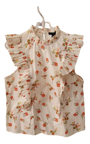 Camisa Sin Mangas Forever21 Blanca Flores Volados Tablas T S (Usado)