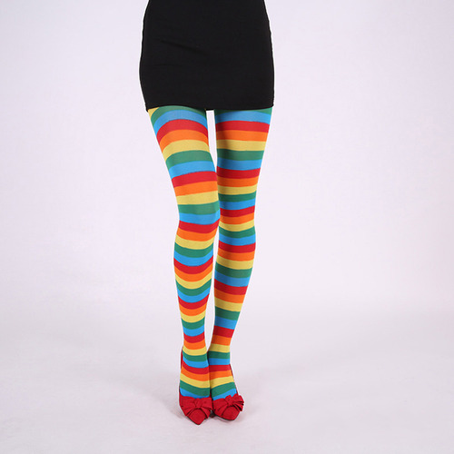 (12#mold)girls Rainbow Multicolor Striped Tights Opaque Stoc