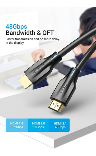 Cable De Video Hdmi 2.1 Vention Hdr Earc Negro 8k 60hz 2m
