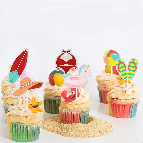 18 Decoraciones De Verano Con Purpurina Para Cupcakes, Para