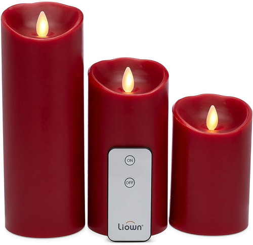 Juego De 3 liown Velas Sin Llama: 3 X4  3 X6  3 X8  Rojo Ll