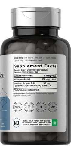 Suplemento De Ácido R-lipoico Horbaach 100 Mg Con Biotina 12