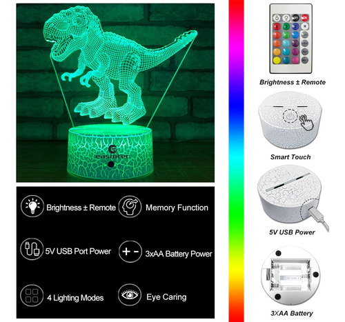 Juguetes De Dinosaurio Con Luz Nocturna 3d Con Control Remot