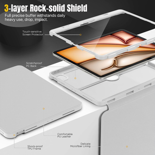 Funda Moko Para Ipad Air 13 Pulgadas M3 2025 M2 2024 Transpa Gris Claro