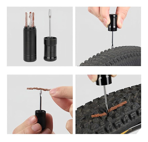 Kit De Reparación De Llantas Sin Cámara, Para Bicicleta De Ruta Y Mtb, Repara Pinchazos, Incluye Herramienta Con Tapones Y 5 Tiras De Caucho (bacon)
