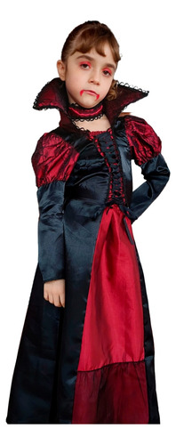 Fantasia Infantil Vampira Luxo Vestido Longo Festa Halloween