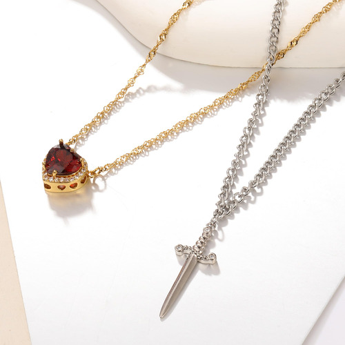 Collares De Espada Y Corazón Para Mujer Amistad San Valentín