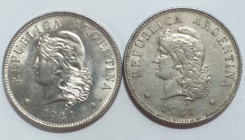 Variante - 50 Centavos 1941 - Cabelleras Lisa Y Rizada