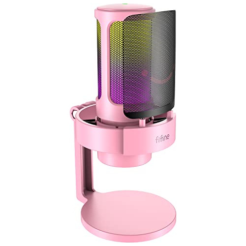 Microfono Usb Condenser Para Pc Rgb Fifine Rosa