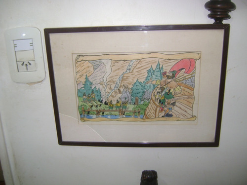 Antiguo Grabado Enmarcado Asterix- Obelix Firmado R. Vidal