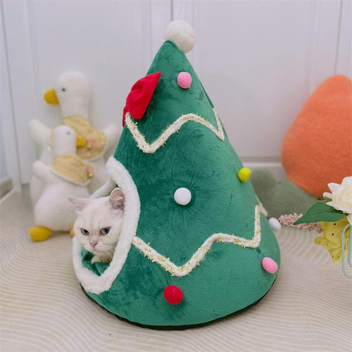 Cama Para Gatos Con Forma De De Navidad, Casa Semicerrada, S