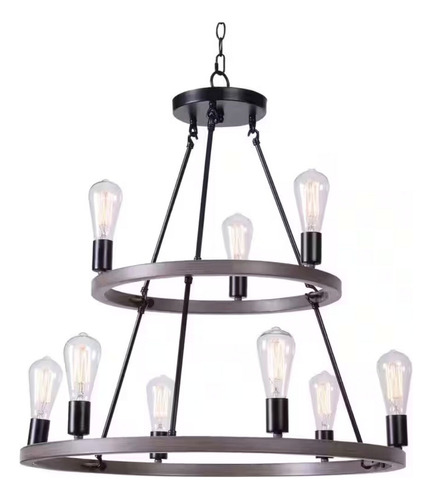 Lampara De Techo 9 Luces Candelabro 2 Niveles Madera Comedor Estructura Café