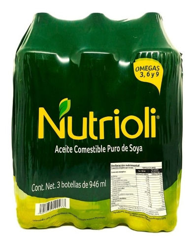 Aceite Puro De Soya Nutrioli  3 Botellas De 946 Ml C/u 