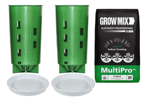 Kit Maceta 2 Mad Rocket 16l C 2 Plato + Sustrato Grow Mix 20