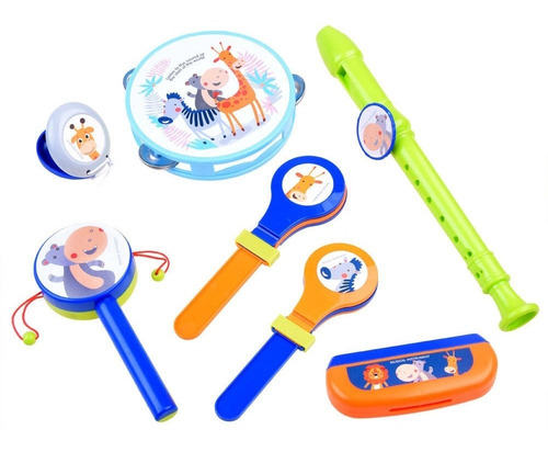 Imagen 2 de 10 de Set X 7 Instrumentos Musicales Infantil Orquesta Tambor 530
