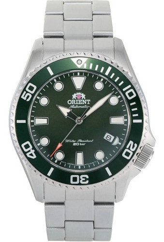 Reloj Orient Automático Ra-ac0k02e10b E-watch Color De La Correa Plateado Color Del Bisel Verde Oscuro