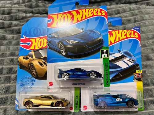 Hotwheels Pagani Huayra, Mclaren Elva, RiMac Nevera.