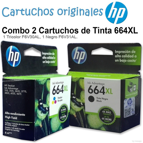 Imagen 3 de 5 de Combo 2 Cartucho Tinta Hp 664xl 1color F6v30al 1negro F6v31a
