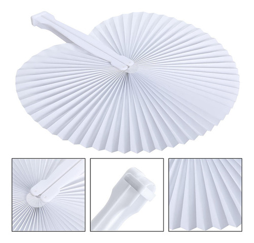 20 Abanicos De Papel Blancos, Abanicos Plegables, Redondo