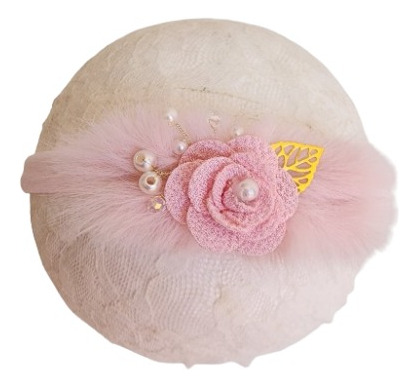Tiara Pompom Pelo Para Bebê Com Flores