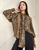 Comprar Camisa Animal Print Mujer Manga Larga Lazo En Cuello Moda