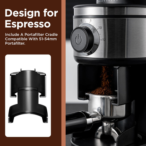 Molinillo De Café Cónico Eléctrico 30 Ajustes Plateado Negro Bg702s-pg