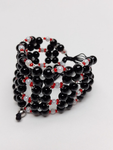 Pulsera Brazalete Cuentas Rojas Negras Bla Elegante Versátil