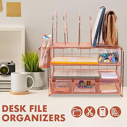 Organizador De Escritorio De Color Oro Rosa Con Soporte Para