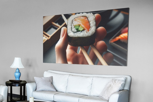 Cuadro Decorativo Canvas Sostienen Rollo Sushi Y Té 60x40