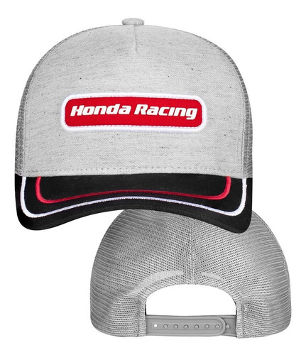 Imagem 2 de 4 de Boné Trucker Moto Honda - Patch - Cinza/preto - Coleção Racing