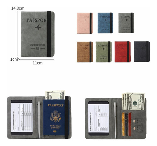 Porta Pasaporte Documentos Funda Protectora Viaje Con Rfid Color Marrón