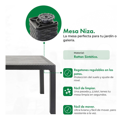 Juego De Jardin Mesa Niza + 4 Sillones Milano Gardenlife