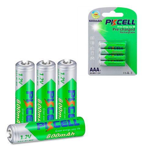 Pack 4 Pilas Recargables Aaa 600mah 1.2v Baterías Pkcell®