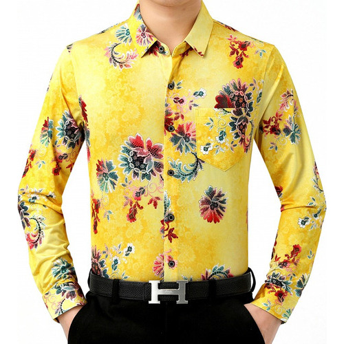 Camisa Con Estampado Floral Para Hombre Flores Seda Satén