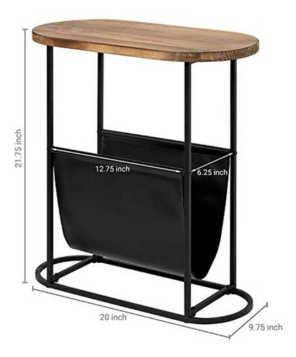 Mesa Lateral Ovalada De Madera Rústica Y Metal Negro Con Rev