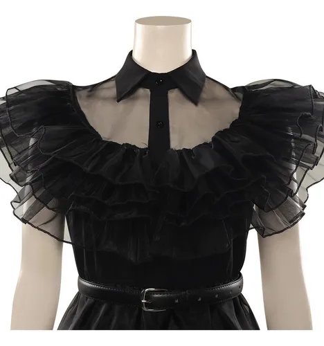 . Vestido De Wednesday Addams Disfraz Negro Cosplay Baile Escolar Trajes Chicas Fiesta Halloween