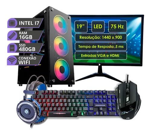 Pc Computador Completo I7 3.4ghz 16gb Ssd 480gb Monitor 19 480 Gb 16 Gb Hd Intel 4000