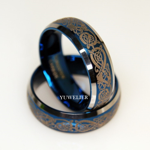 Imagen 2 de 5 de Par Anillos De Tungsteno Dragon Celta Pareja