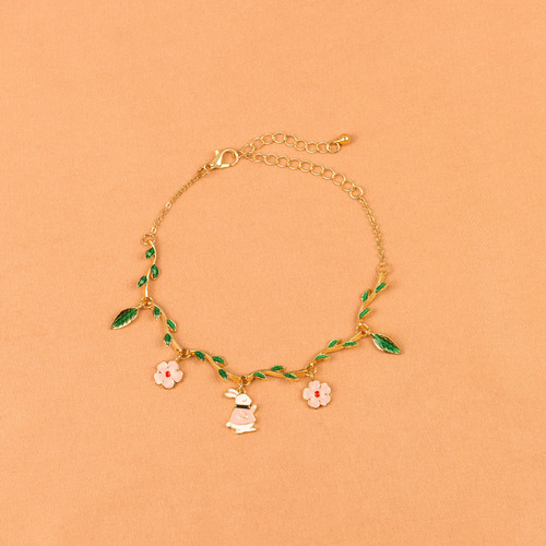 Pulsera Girly Heart Sakura Green Leaf Con Forma De Conejo