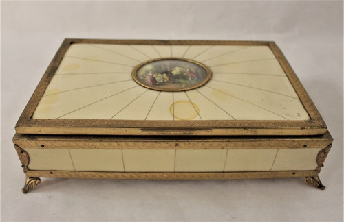 Alhajero Caja Musical Antigua Marfilina Y Bronce (Usado)