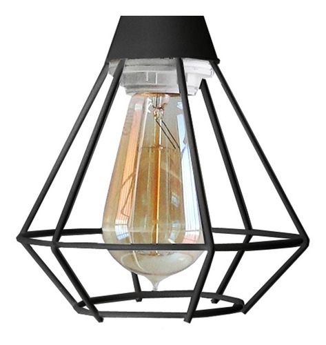 Imagen 4 de 10 de Lampara Colgante Vintage 1 Luz Jaula Diamante 15cm Ferrolux