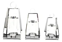 Comprar Juego De 3 Faroles Plateados  Porta Velas Decoración 